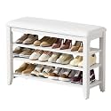 Taitiy Shoe Bench with 3 Tier Adjustable Shelves Rubberwood Entryway 31.5''