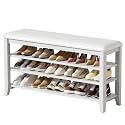Taitiy Shoe Bench with 3 Tier Adjustable Shelves Rubberwood Entryway 39.4''