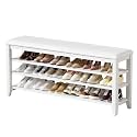 Taitiy Shoe Rack Bench with 3 Tier Adjustable Shelves Rubberwood Entryway