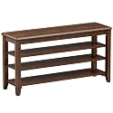 Taitiy Shoe Rack Bench with 3 Tier Adjustable Shelves Rubberwood Entryway