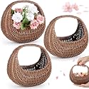 Taiyin 3 Pack Rattan Flower Girl Basket Half Moon Straw Wicker Basket with Handle 6.7" x 6.5" x 4.3" Ideal for Wedding Flower Girl, Picnic, Garden Storage and Home Decor (Brown)