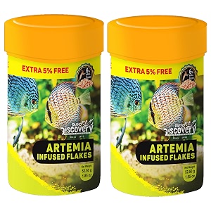 taiyo pluss discovery artemia infused flakes fish food-525 g 50 g  extra 5 free pack of 2premium slow sinking diet for fishes with krill amp squid for active growth amp colorationall life stages