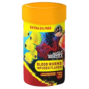 taiyo pluss discovery blood worms infused flakes fish food - 105 g 100 g  extra 5 freepremium slow sinking diet for fishes with krill amp squid for active growth amp colorationall life stages