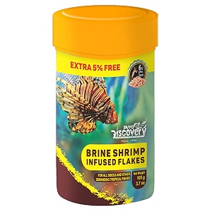 taiyo pluss discovery colour enhancing flakes fish food - 105 g 100 g  extra 5 free premium slow sinking diet for fishes with krill amp squid for active growth amp colorationall life stages 1 pack