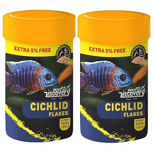 taiyo pluss discovery cichlid flakes fish food - 525 g 50 g  extra 5 free pack of 2  premium slow sinking diet for fishes with krill amp squid for active growth amp colorationall life stages