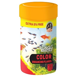 taiyo pluss discovery colour enhancing flakes fish food - 105 g 100 g  extra 5 free premium slow sinking diet for fishes with krill amp squid for active growth amp colorationall life stages