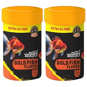 taiyo pluss discovery goldfish flakes fish food - 525 g 50 g  extra 5 free pack of 2  premium slow sinking diet for fishes with krill amp squid for active growth amp colorationadult
