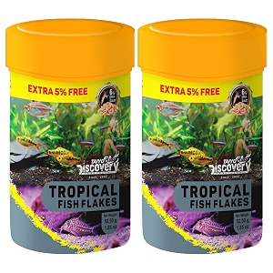 taiyo pluss discovery tropical flakes fish food - 525 g 50 g  extra 5 free pack of 2  premium slow sinking diet for fishes with krill amp squid for active growth amp coloration