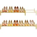 Tajsoon Expandable Shoe Rack for Closet 1 Tier, 28“-41“Stackable, Gold
