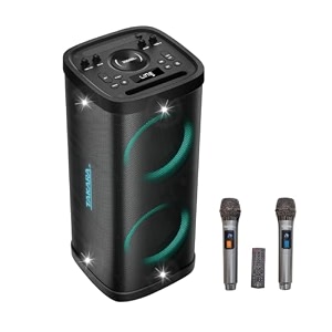 takara portable party karaoke outdoor indoor speaker with recording multimedia bluetooth karaoke with tws usb fm rechargeable battery pa system with 2 wireless mic outdoor speaker