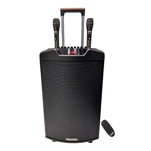 takara t 8090 karaoke speaker trolley portable multimedia bluetooth audio recording usb sd tf aux pa system with 2 wireless uhf mic remote control with led light black