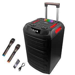 takara t 9090 party karaoke trolley dj speaker multimedia bluetooth audio recording usb with 2 wireless uhf mic remote control fm with new dj led light black