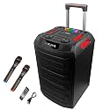 Takara T 9090 Party Karaoke Trolley DJ Speaker Multimedia Bluetooth; Audio Recording; USB; with 2 Wireless UHF Mic; Remote Control; FM with New DJ LED Light (Black)