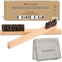 TAKAVU Horsehair Detail Brush Set, Silver Cleaning Brushes &amp; Polish Cloth for Silverware Plateware Jewelry