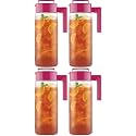 Takeya Airtight Pitcher - Everyday-Use for Iced Tea & More - Clear with Lid - Lightweight Kitchen Essential - Spill-Proof & Durable Kitchenware - 2 Quart, Raspberry (Pack of 4)