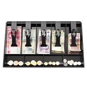 metal large cash box with lock  tiered money coin tray and bill slots  portable and compact  keys  cash box with money tray and combination lock