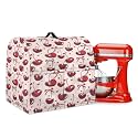 Talayituse Cherry Bow Heart Print Stand Mixer Cover Compatible with Kitchen Aid 4.5-5 Quart Bowl Lift Model, Dust Cover with Handle for Coffee Maker, Valentine's Day Decor, Small