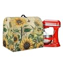 Talayituse Sunflower Butterfly Letter Print Mixer Cover with Handle for Kitchen Aid Mixers, Folding Stand Mixer Cover Compatible with 4.5-5 Quart Stand Mixer Kitchen Accessories with Pockets, Small