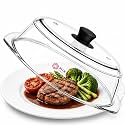 Tall Glass Microwave splatter cover | Sturdy clear 100% food safe BPA free glass lid with easy grip silicone handle | Heavy-duty glass for longer life, Dishwasher safe for easy cleaning - 10.5in