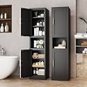 Tall Metal Narrow Bathroom Storage Cabinet 67" H, Tall Black Pantry Cabinets with 4 Adjustable Shelves and 2 Doors for Kitchen, Home Office, Living Room, Dining Room(16 inches Wide)