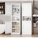 Tall Metal Narrow Bathroom Storage Cabinet 67" H, Tall White Pantry Cabinets with 4 Adjustable Shelves and 2 Doors for Kitchen, Home Office, Living Room, Dining Room(20 inches Wide)