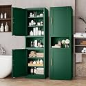 Tall Metal Narrow Bathroom Storage Cabinet 67" H, Tall Green Pantry Cabinets with 4 Adjustable Shelves and 2 Doors for Kitchen, Home Office, Living Room, Dining Room(20 inches Wide)