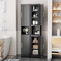 Tall Metal Narrow Bathroom Storage Cabinet 67" H, Tall Black Pantry Cabinets with 4 Adjustable Shelves and 2 Doors for Kitchen, Home Office, Living Room, Dining Room(11.8 inches Wide)