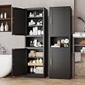 Tall Metal Narrow Bathroom Storage Cabinet 67" H, Tall Black Pantry Cabinets with 4 Adjustable Shelves and 2 Doors for Kitchen, Home Office, Living Room, Dining Room(20 inches Wide)