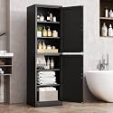 Tall Metal Narrow Bathroom Storage Locker Cabinet 67" H,Black Kitchen Pantry Cabinets with 4 Adjustable Shelves and 2 Lockable Doors,File Cabinet Organizer for Kitchen Home Office Living Dining Room