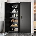 Tall Metal Narrow Bathroom Storage Locker Cabinet 67" H, Black Kitchen Pantry Cabinets,File Cabinet Organizer with 5 Adjustable Shelves and Lockable Doors for Kitchen Home Office Living Dining Room