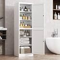 Tall Metal Narrow Bathroom Storage Locker Cabinet 67" H,White Kitchen Pantry Cabinets with 4 Adjustable Shelves and 2 Lockable Doors,File Cabinet Organizer for Kitchen Home Office Living Dining Room