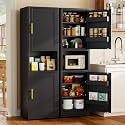 Tall Metal Narrow Storage Cabinet 67" H with 4 Adjustable Shelves and 2 Doors, Black Pantry Cabinets with 4 Door Storage Compartment,Tall Bathroom Cabinet for Kitchen, Home Office, Living Dining Room