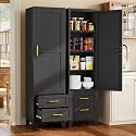 Tall Metal Narrow Storage Cabinet 67" H with 2 Drawer, Black Pantry Cabinets with 3 Adjustable Shelves and Door,Tall Bathroom Cabinet for Kitchen, Home Office, Living Room, Dining Room