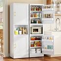 Tall Metal Narrow Storage Cabinet 67" H with 4 Adjustable Shelves and 2 Doors, White Pantry Cabinets with 4 Door Storage Compartment,Tall Bathroom Cabinet for Kitchen, Home Office, Living Dining Room