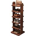 Tall Narrow Oak Shoe Rack 5/6/7 Tier, Space Saving Corner Shoe Organizer, Entryway Hallway Garage Shoe Storage Shelf for Small Spaces (6tier, 30cm)