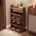 Tall Narrow Oak Shoe Rack 5/6/7 Tier, Space Saving Corner Shoe Organizer, Entryway Hallway Garage Shoe Storage Shelf for Small Spaces (5tier, 52cm)