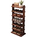 Tall Narrow Oak Shoe Rack 5/6/7 Tier, Space Saving Corner Shoe Organizer, Entryway Hallway Garage Shoe Storage Shelf for Small Spaces (7tier, 52cm)