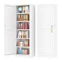 Tall Narrow Slim Metal Storage Cabinet with Lock and 5 Adjustable Shelves,Steel File Cabinets,Kitchen Pantry Cabinet Locker Organizer - 67" Storage Cabinets Bathroom,Bedroom,Office,White