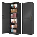 Tall Narrow Slim Metal Storage Cabinet with Lock and 5 Adjustable Shelves,Steel File Cabinets,Kitchen Pantry Cabinet Locker Organizer - 67" Storage Cabinets for Bathroom,Bedroom,Office,Black