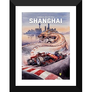 tallenge - 2018 shanghai grand prix poster - ferrari - small poster paper - framed 12 x 17 inches