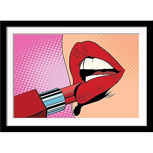 tallenge - girl paints lips with red lipstick pop art poster - large framed posterpaper22 x 30 inches multicolour