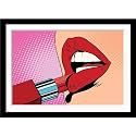 Tallenge - Girl Paints Lips with Red Lipstick Pop Art Poster - Large Framed Poster(Paper,22 x 30 inches, MultiColour)