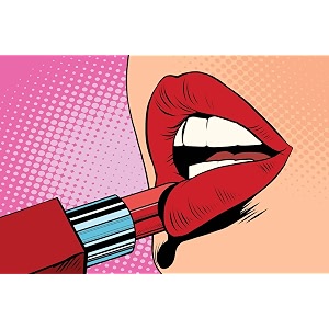 tallenge - girl paints lips with red lipstick pop art poster - medium posterpaper24 x 16 inches multicolour