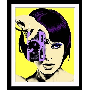 tallenge - pop art - girl with camera poster - small framed posterpaper12 x 17 inches multicolour