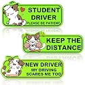 Tallew 3 Pcs Student Driver Magnet for Car, 9 Inch Funny Reflective Cute Cat Student Driver Sign for Car, Reusable Bumper Sticker, Please Be Patient Keep Distance Safety Sign