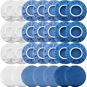 tallew 40 pcs 9-10 inches buffer bonnets waxers bonnet set microfiber car polisher bonnet pads buffing pad cover for orbital buffer polisher 3 colors