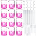 Tallew 48 Pcs 100ml Glass Beaker Set Including 12 Pcs 3.3 Borosilicate Lab Beaker, 12 Glass Stirring Rods, 12 Plastic Funnel and 12 Dropper for Lab and Perfume Making