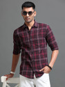 tallwalker Men Checkered Casual Maroon Shirt