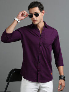 tallwalker Men Solid Casual Purple Shirt