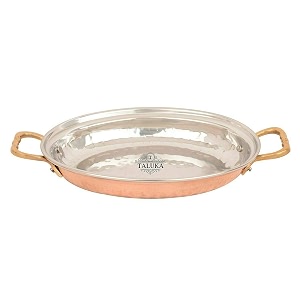 taluka 1034 x 634 x 1534 inches approx pure copper and stainless steel oval platter rice plate server home hotel restaurant use